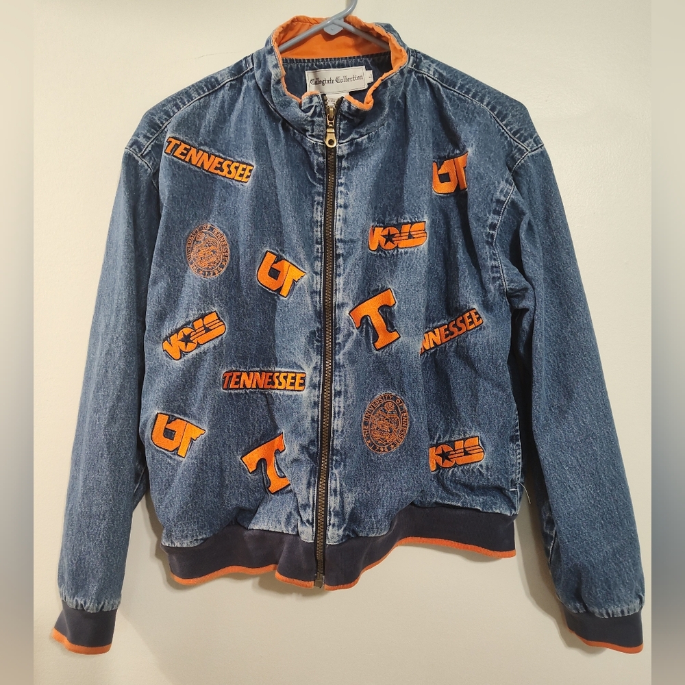 Vintage Denim Jacket With  Patches Tennessee Volunteers Jacket Unisex Youth Lg